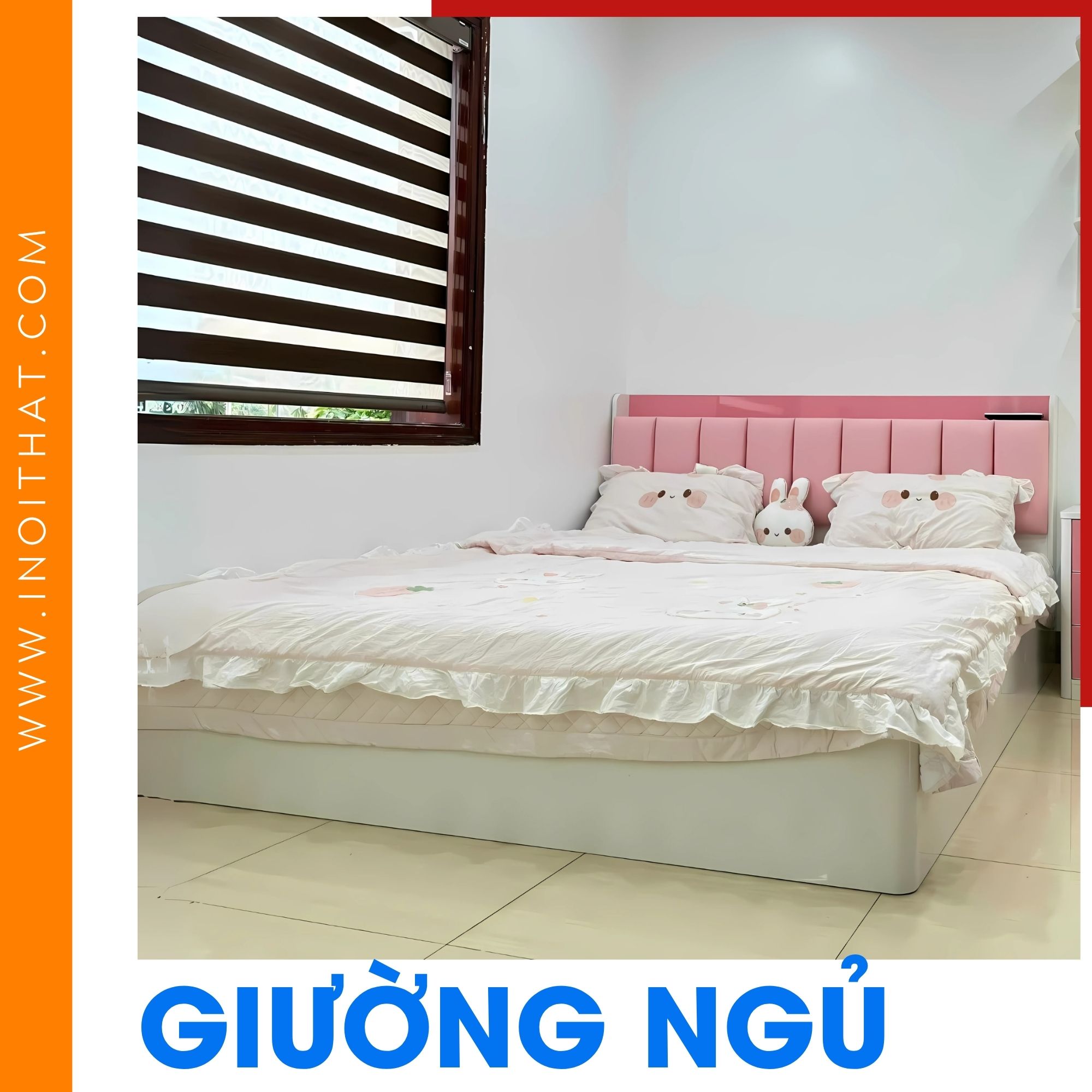 Giường Ngủ màu hồng trắng phong cách dễ thương tại phường Nghĩa Đô