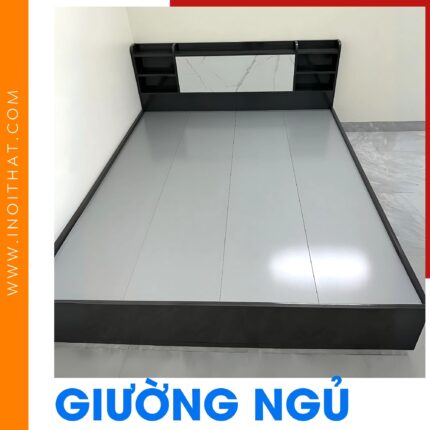 Giường Ngủ màu xám đen đầu giường mặt giả đá tại phường Hà Đông