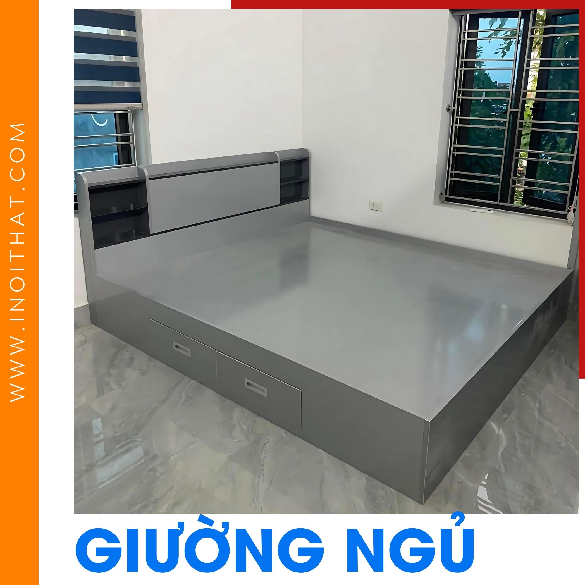 Giường Ngủ màu xám sáng, có ngăn kéo tại xã Thanh Lâm