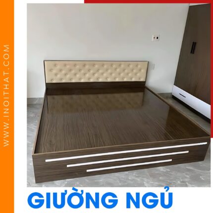Giường Ngủ vân gỗ bắn nỉ điểm lỗ đầu giường tại phường Hoàng Mai