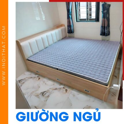 Giường Ngủ vân gỗ sồi bọc nỉ đầu giường tại phường Ô Chợ Dừa