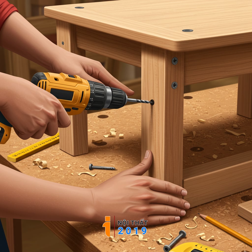 Hướng dẫn từng bước thi công bàn học
