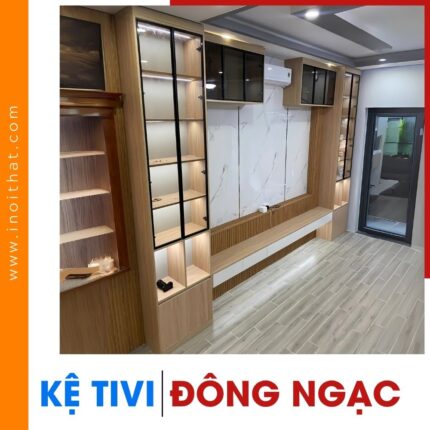 Kệ Tivi chữ H kèm ốp tường giả vân đá tại phường Đông Ngạc