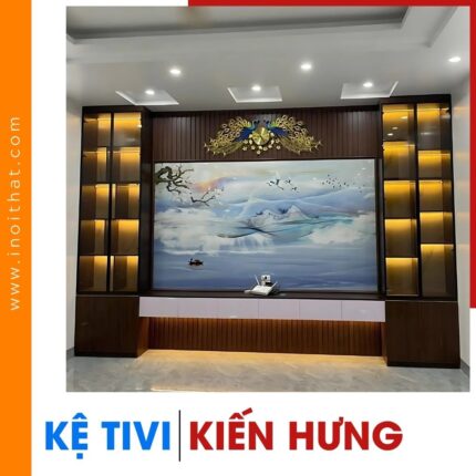 Kệ Tivi chữ H ốp lam sóng kịch trần kèm tranh phong thủy tại phường Kiến Hưng