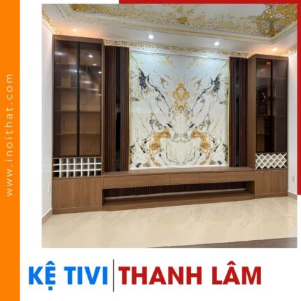 Kệ Tivi chữ H ốp một mặt tường tại xã Thanh Lâm