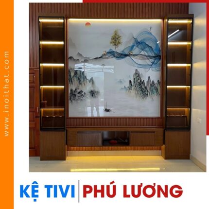 Kệ Tivi chữ H ốp tranh kèm tủ cánh kính tại phường Phú Lương