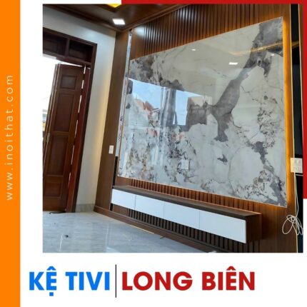 Kệ Tivi chữ I ốp mặt đá kèm LED âm tại phường Long Biên