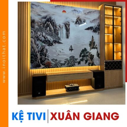 Kệ Tivi chữ L kèm tranh phong cảnh thư pháp tại xã Xuân Giang
