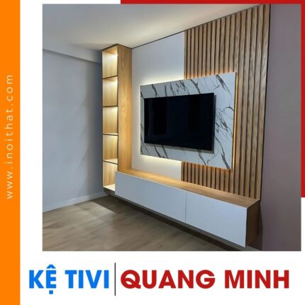 Kệ Tivi chữ L kèm tủ trang trí treo tường tại xã Quang Minh