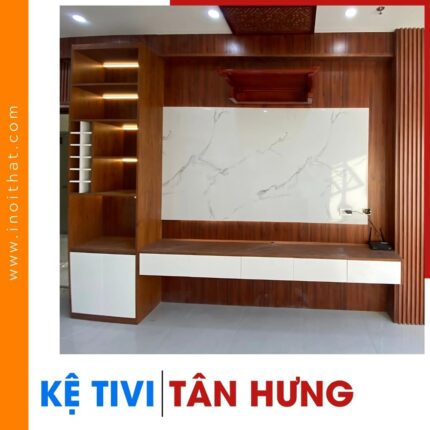Kệ Tivi chữ L ốp giả cột lam sóng tại xã Tân Hưng