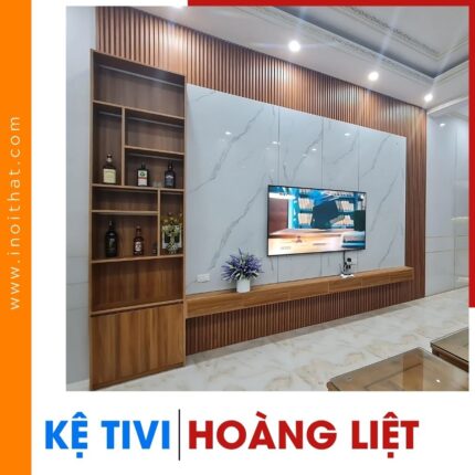 Kệ Tivi chữ L ốp tường toàn bộ phòng tại phường Hoàng Liệt