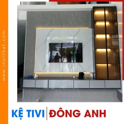 Kệ Tivi chữ L treo tường cánh kính kịch tường tại xã Đông Anh