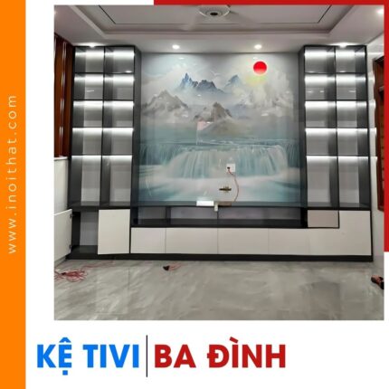 Kệ Tivi đối xứng tranh phong thủy tại phường Ba Đình