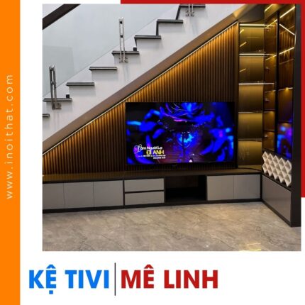 Kệ Tivi gầm cầu thang kèm tủ cánh kính cao cấp tại xã Mê Linh