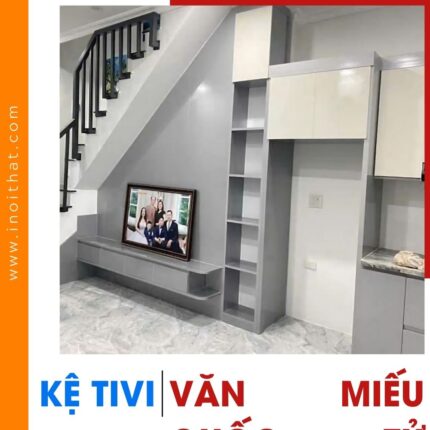 Kệ Tivi gầm cầu thang liền tủ bếp xám ghi tại phường Văn Miếu Quốc Tử Giám