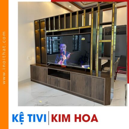 Kệ Tivi gỗ óc chó tạo vách ngăn phòng tại xã Kim Hoa