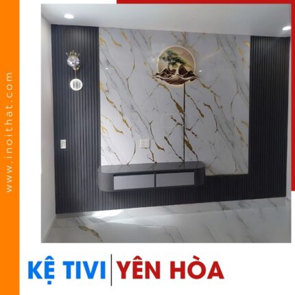 Kệ Tivi kèm ốp tường vân vân đá rát vàng tại phường Yên Hòa