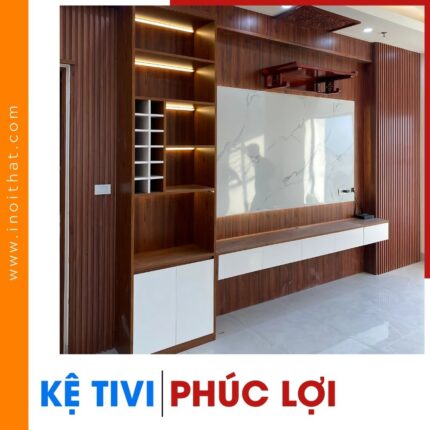 Kệ Tivi kèm ốp vân song giả gỗ tại phường Phúc Lợi
