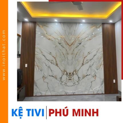 Kệ Tivi không tủ ốp tường trần nguyên tấm giả đá tại xã Phú Minh