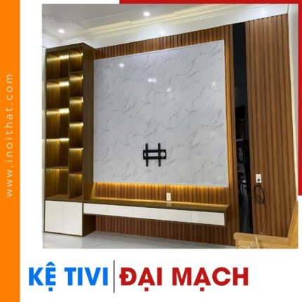 Kệ Tivi kịch trần LED cao cấp vân đá tại xã Đại Mạch