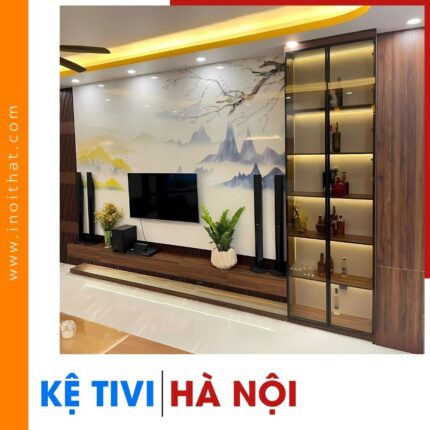 Kệ Tivi nâu gỗ kèm tủ rượu kịch trần tại Hà Nội