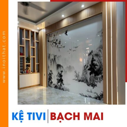 Kệ Tivi ốp tranh PVC phong thủy thủy mạc tại phường Bạch Mai