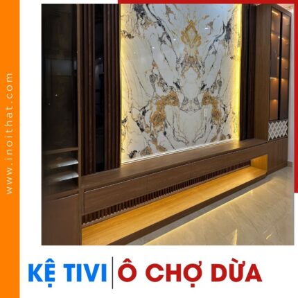 Kệ Tivi ốp tranh PVC vân đá kèm tủ kịch trần tại phường Ô Chợ Dừa