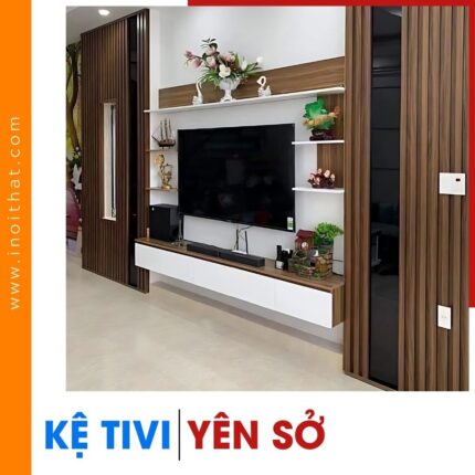 Kệ Tivi treo tường kèm vách trang trí tại phường Yên Sở