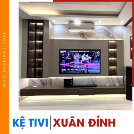 Kệ Tivi treo tường ốp nổi hệ tủ kèm LED cao cấp tại phường Xuân Đỉnh