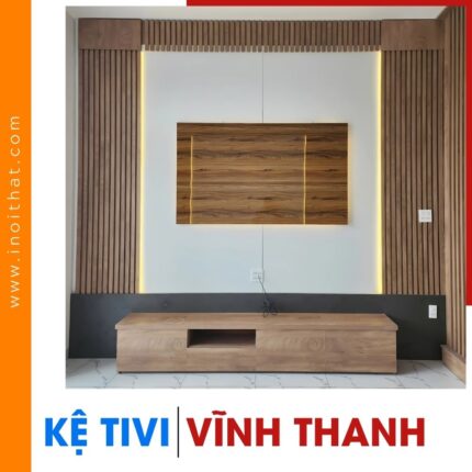 Kệ Tivi vân gỗ ốp tường vân sóng mây tại xã Vĩnh Thanh