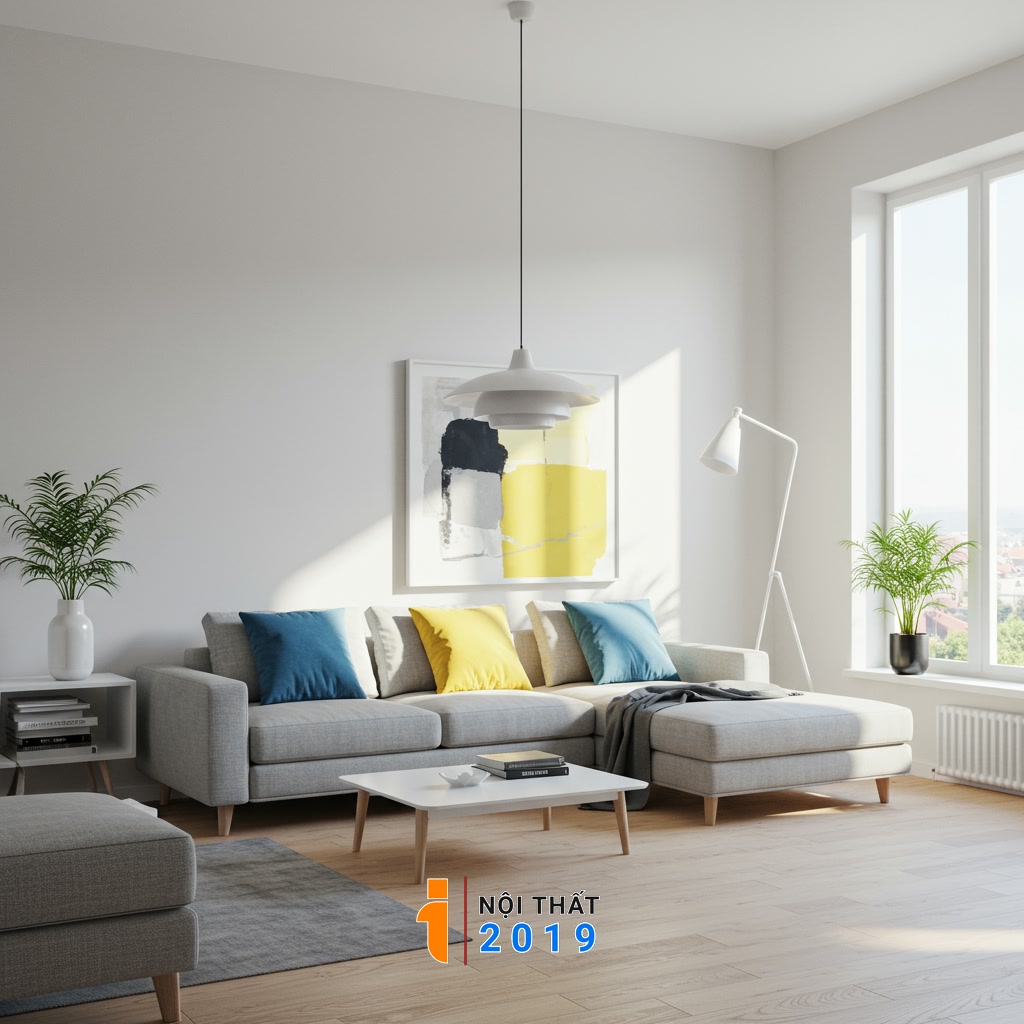 Phối màu sắc và ánh sáng cho phòng khách hiện đại