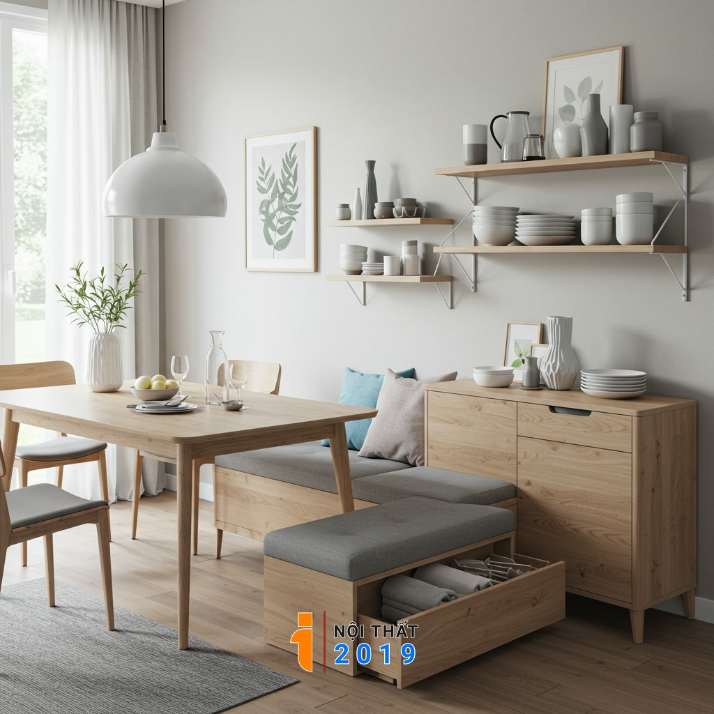 Tận dụng không gian trống và lưu trữ thông minh trong phòng ăn