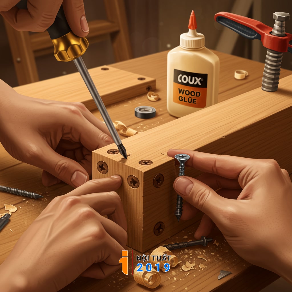 Tiến hành lắp ráp bàn làm việc