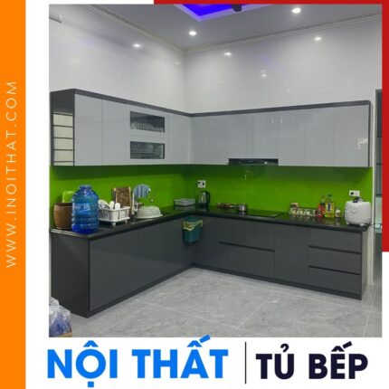 Tủ Bếp chữ L MDF phủ melanin tại xã Yên Lãng