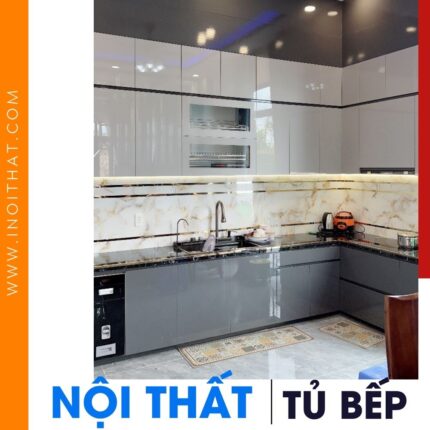 Tủ Bếp chữ L nhựa đặc siêu bóng tại phường Việt Hưng