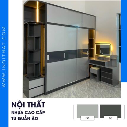 Tủ quần áo 3 buồng cánh lùa đợt xoay kết hợp led tại phường Long Biên